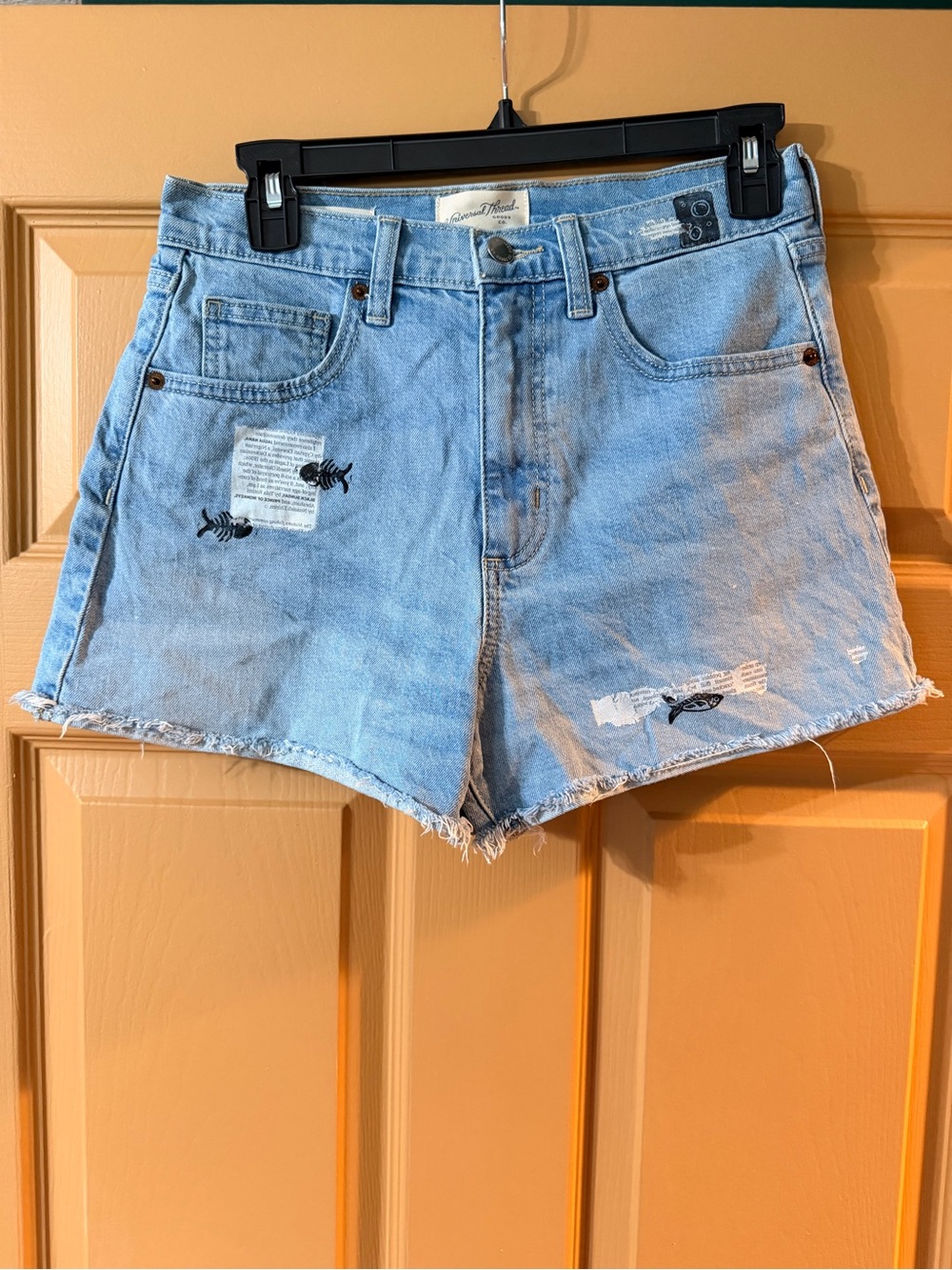 Universal Thread Light Blue Distressed Jean Shorts with Printed Accents